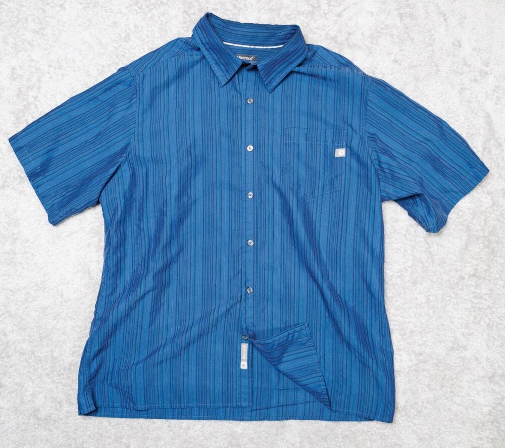 Marmont Blue Stripe Short Sleeve Button Down Short Sleeve Shirt Mens Size XL